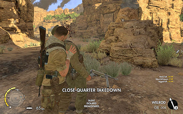 The first soldier that you encounter - Destroying the first rocket launcher - Mission 6 - Kasserine Pass - Sniper Elite III: Afrika - Game Guide and Walkthrough