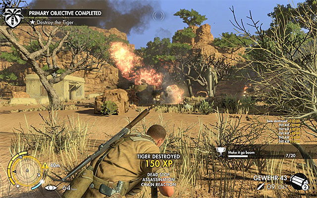 Dynamite is the easiest way to destroy the tank - Destroying the Tiger tank - Mission 6 - Kasserine Pass - Sniper Elite III: Afrika - Game Guide and Walkthrough