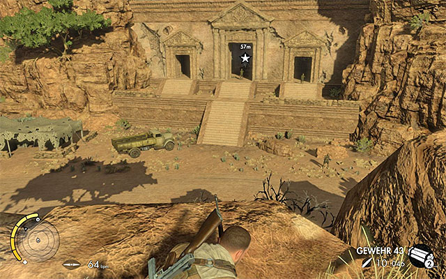 Attack the enemies from the hill - Eliminating the temple guards - Mission 6 - Kasserine Pass - Sniper Elite III: Afrika - Game Guide and Walkthrough