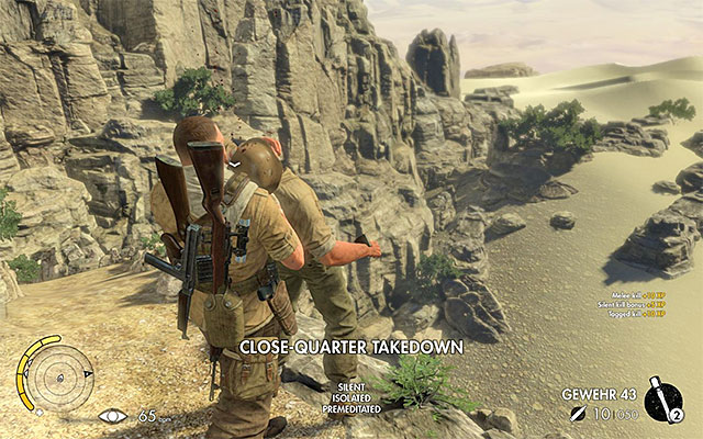 It is best to eliminate, each of the enemies that you encounter, in melee - Reaching the factory - Mission 8 - Ratte Factory - Sniper Elite III: Afrika - Game Guide and Walkthrough