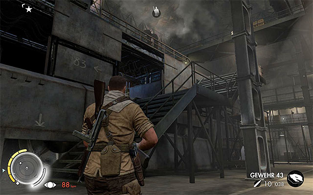 The stairs that allow you to mount the tank - Planting an explosive on the tank - Mission 8 - Ratte Factory - Sniper Elite III: Afrika - Game Guide and Walkthrough