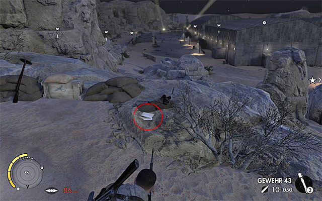 Examine the rocks to the right of the spot, where you unlock the sniper nest - War Diaries - Collectibles - Mission 7 - Sniper Elite III: Afrika - Game Guide and Walkthrough