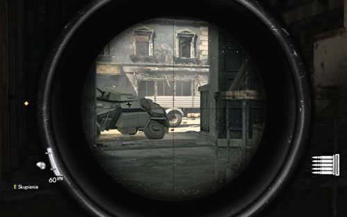 If you want to make some noise and begin a slaughter, it would be good to start off by shooting at the car gas tank visible on the screen above - that way you will eliminate two soldiers right away - Prologue - Walkthrough - Sniper Elite V2 - Game Guide and Walkthrough