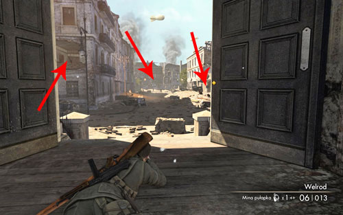 If you decide to eliminate all of them from a distance, the best place to do that will probably be the window to the right of the entrance door [#2] - Mission 1 - Schoneberg Convoy - p. 1 - Walkthrough - Sniper Elite V2 - Game Guide and Walkthrough