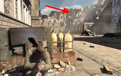 Your next objective will be heading to the other side of the street - Mission 1 - Schoneberg Convoy - p. 1 - Walkthrough - Sniper Elite V2 - Game Guide and Walkthrough