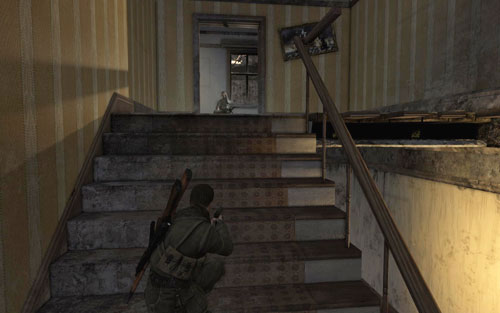 There are still two more Germans sitting inside the cafe - you can kill them with one bullet - Mission 1 - Schoneberg Convoy - p. 2 - Walkthrough - Sniper Elite V2 - Game Guide and Walkthrough