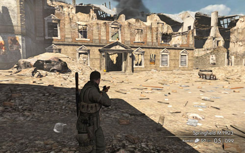 After obtaining intel, head towards the marked building [#14] to end the mission - Mission 1 - Schoneberg Convoy - p. 2 - Walkthrough - Sniper Elite V2 - Game Guide and Walkthrough