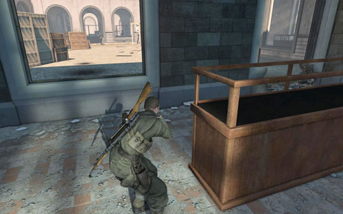 Keep going left, try to stick to the wall and avoid getting noticed through the large windows - Mission 3 - Kaiser-Friedrich Museum - p. 2 - Walkthrough - Sniper Elite V2 - Game Guide and Walkthrough