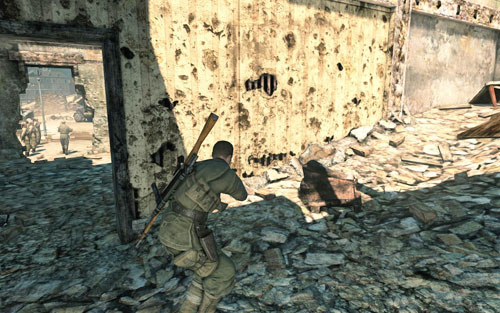 On the other side, go down the stairs - look out, as you will pass by a patrol - Mission 3 - Kaiser-Friedrich Museum - p. 2 - Walkthrough - Sniper Elite V2 - Game Guide and Walkthrough