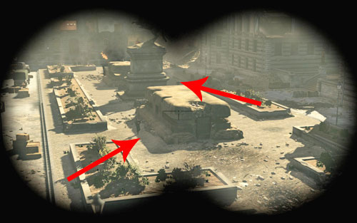 Afterwards deal with the two Germans in the middle - wait for both of them to be as close to you as possible and synchronize your shot with the explosion - Mission 4 - Opernplatz - p. 1 - Walkthrough - Sniper Elite V2 - Game Guide and Walkthrough