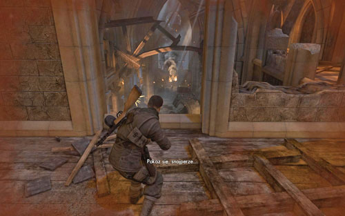 Start going down very slowly - try to shoot as many enemies as possible while still at the higher position - Mission 5 - St. Olibartus Church - p. 2 - Walkthrough - Sniper Elite V2 - Game Guide and Walkthrough