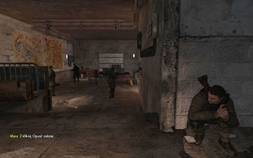Inside the room with the maps there are four enemies - one is patrolling and one standing, additionally a officer and a single one by the table - Mission 6 - Tiergarten Flak Tower - p. 2 - Walkthrough - Sniper Elite V2 - Game Guide and Walkthrough