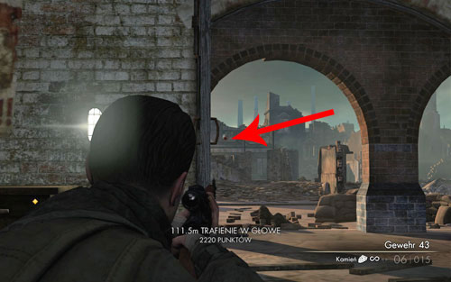 Very slowly move to the right - inside the window you will find an enemy sniper (110m) - Mission 7 - Karlshorst Command Post - p. 2 - Walkthrough - Sniper Elite V2 - Game Guide and Walkthrough