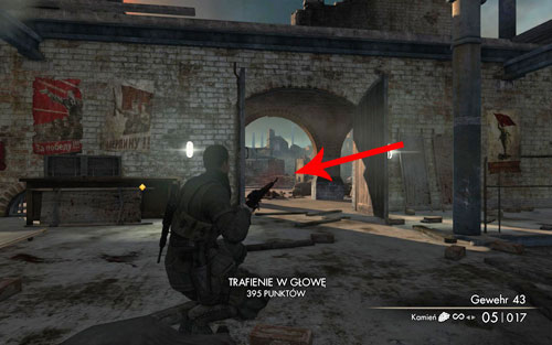 After getting to the higher position, you will encounter two more snipers (its worth to stand closer to the left, as theres a sniper in the distance which you will have to take care of soon), who will come in running any minute - Mission 7 - Karlshorst Command Post - p. 2 - Walkthrough - Sniper Elite V2 - Game Guide and Walkthrough