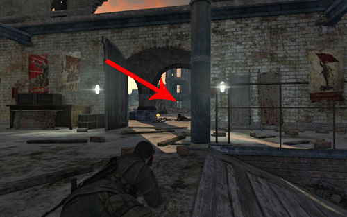 Another sniper can also be eliminated from inside the building, though hes quite far (210m) and visible through a different window - Mission 7 - Karlshorst Command Post - p. 2 - Walkthrough - Sniper Elite V2 - Game Guide and Walkthrough