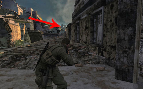 The next shooter is found rather nearby (140m) and can be hard to spot - Mission 7 - Karlshorst Command Post - p. 2 - Walkthrough - Sniper Elite V2 - Game Guide and Walkthrough