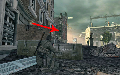 In the building on the left there's another enemy walking - eliminate him to spare yourself trouble with the possible alarm - Mission 8 - Kreuzberg Headquarters - p. 1 - Walkthrough - Sniper Elite V2 - Game Guide and Walkthrough