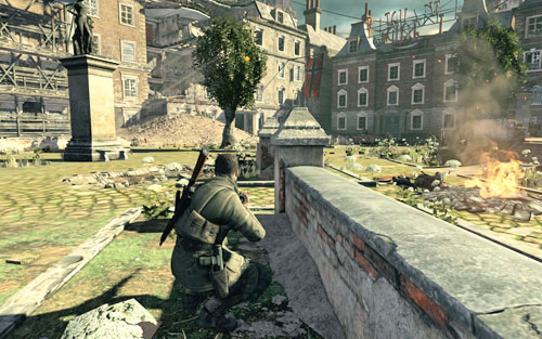 Very slowly move from cover to cover towards the next building, inside which you might find some useful intel [#6] - Mission 8 - Kreuzberg Headquarters - p. 2 - Walkthrough - Sniper Elite V2 - Game Guide and Walkthrough