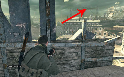 Move across the platform and hide behind the letters [#7] - Mission 8 - Kreuzberg Headquarters - p. 2 - Walkthrough - Sniper Elite V2 - Game Guide and Walkthrough