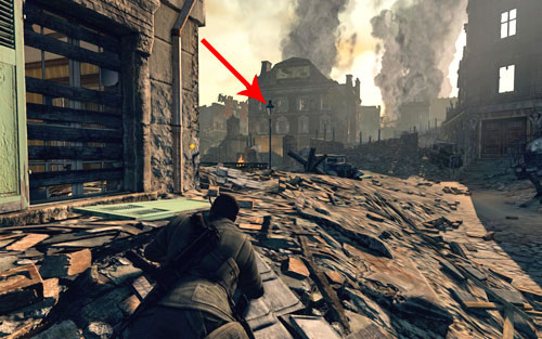 Leave the building in which you begin and head to the other side of the street [#1] - Mission 10 - Brandenburg Gate - p. 1 - Walkthrough - Sniper Elite V2 - Game Guide and Walkthrough