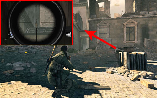 The bottle can be found at the very beginning of a narrow alley [#1] which you have to enter at the beginning - Mission 4 - Wine Bottles and Gold Bars - Sniper Elite V2 - Game Guide and Walkthrough