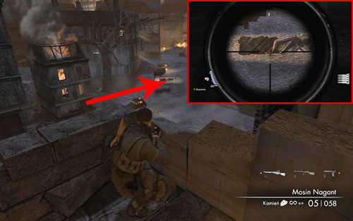 By the third vantage point, the bottle can be found right before the piece of rubble [#4] - Mission 5 - Wine Bottles and Gold Bars - Sniper Elite V2 - Game Guide and Walkthrough