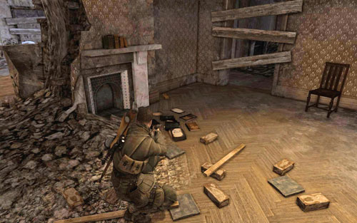 Inside one of the rooms [#6] of the main building which you need to pass through to reach the church - Mission 5 - Wine Bottles and Gold Bars - Sniper Elite V2 - Game Guide and Walkthrough