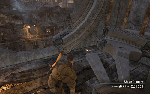 At the upper level, where you find a large hole in the wall (where a window was before), the gold is right beside it [#9] - Mission 5 - Wine Bottles and Gold Bars - Sniper Elite V2 - Game Guide and Walkthrough