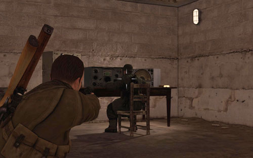 After getting into the tower and reaching the ammo room, on the left you will find a room with a radio station [#6] - Mission 6 - Wine Bottles and Gold Bars - Sniper Elite V2 - Game Guide and Walkthrough