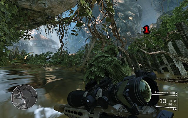 After clearing the area, stand up and run across the bridge - Move unnoticed through the village - Act 1 - Communication Breakdown - Sniper: Ghost Warrior 2 - Game Guide and Walkthrough