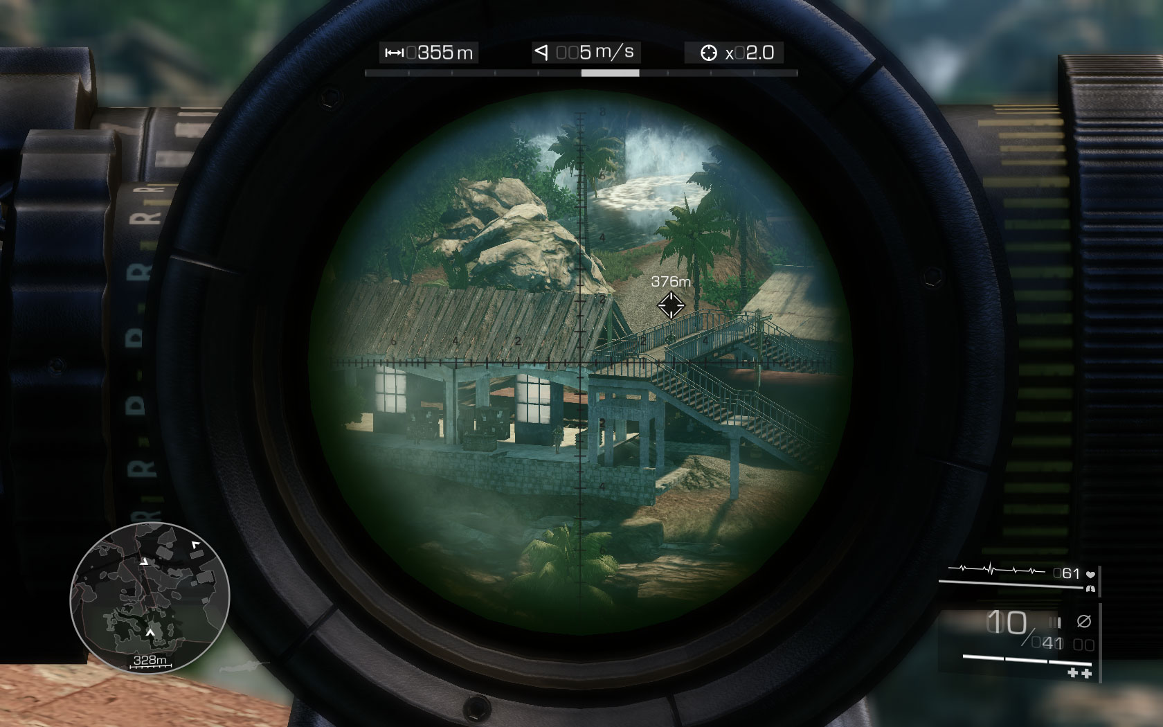 This time you will have to clear the area for Diaz - point your scope maximally to the left and you should see two enemies on the platform - Provide cover for the assault team - Act 1 - Communication Breakdown - Sniper: Ghost Warrior 2 - Game Guide and Walkthrough