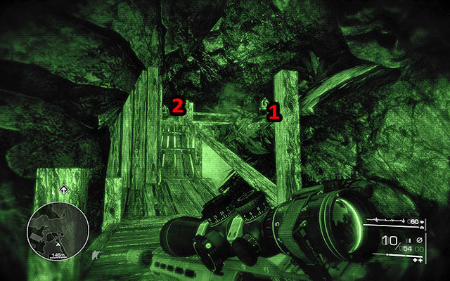 Head onto the wooden construction and go deeper into the cave - Cross the cave to the southern part of the resort - Act 1 - From Out of Nowhere - Sniper: Ghost Warrior 2 - Game Guide and Walkthrough