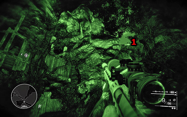 Before moving onwards, you have to eliminate the second opponent who's hiding between the rocks on the right side [60m] - Cross the cave to the southern part of the resort - Act 1 - From Out of Nowhere - Sniper: Ghost Warrior 2 - Game Guide and Walkthrough
