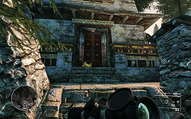 On the stairs by the entrance to the building in front of you, after you run up the road (after choosing the path going right), after clearing the gas tank location - No Loose Ends - Secrets - act 3 - Sniper: Ghost Warrior 2 - Game Guide and Walkthrough