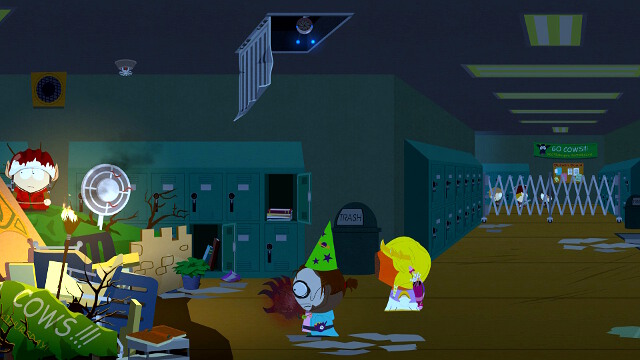 Use the probe to get to the vent shaft in the ceiling, as depicted at the screenshot - Attack the School - Walkthrough - South Park: The Stick of Truth - Game Guide and Walkthrough