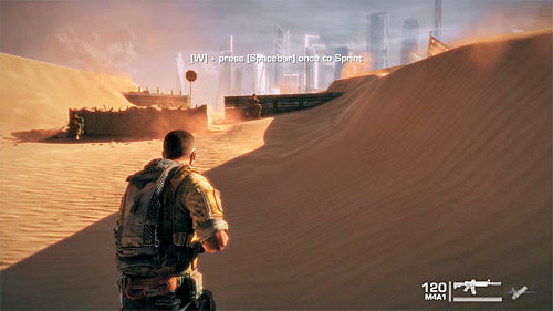 Follow your team-mates, remembering to read the game screen prompts - Chapter I - The Evacuation - p. 1 - Game Walkthrough - Spec Ops: The Line - Game Guide and Walkthrough