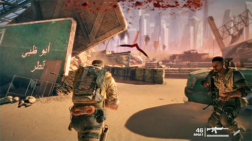Once you regain control over Walker, start running (SPACEBAR) towards fortifications visible in the distance - Chapter I - The Evacuation - p. 2 - Game Walkthrough - Spec Ops: The Line - Game Guide and Walkthrough