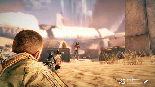 Aim at any enemy who are turned away and make a single shot, preferably in the vicinity of his head - Chapter I - The Evacuation - p. 2 - Game Walkthrough - Spec Ops: The Line - Game Guide and Walkthrough