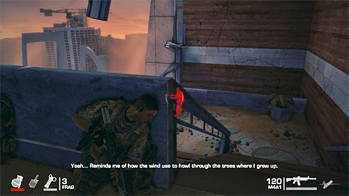Move carefully to the stairs and notice that there are two guards standing on the mezzanine level - Chapter V - The Edge - p. 1 - Game Walkthrough - Spec Ops: The Line - Game Guide and Walkthrough