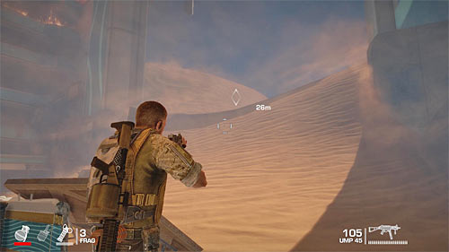 In order to end this chapter you only have to jump down on sand at place shown on the above screen - Chapter IV - The Refugees - p. 2 - Game Walkthrough - Spec Ops: The Line - Game Guide and Walkthrough