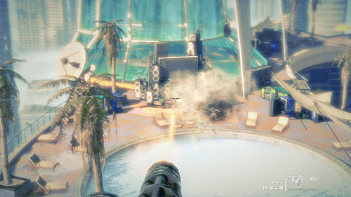 Wait until helicopter gets near the pool and focus on destroying machine gun site near loudspeakers and a large display (screen above) - Chapter XII - Rooftops - p. 2 - Game Walkthrough - Spec Ops: The Line - Game Guide and Walkthrough