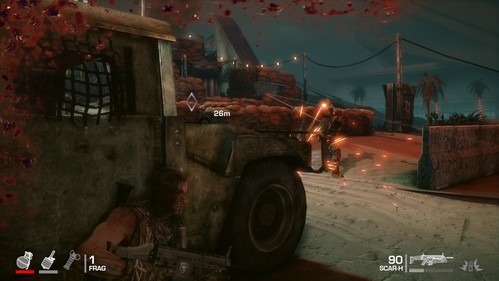 Further offensive actions are blocked by a stationary machine gun in a bunker visible on the right side - Chapter XIV - The Bridge - Game Walkthrough - Spec Ops: The Line - Game Guide and Walkthrough