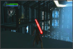 To get this holocron, you should use one of the two ramps, which are located near to the wall - Mission 01: TIE Fighter Factory - part 2 - Walkthrough - Star Wars: The Force Unleashed - Game Guide and Walkthrough