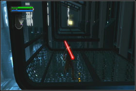 After this action, jump on the higher panel, and turn around - Mission 01: TIE Fighter Factory - part 2 - Walkthrough - Star Wars: The Force Unleashed - Game Guide and Walkthrough