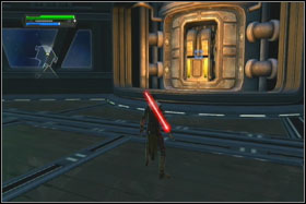 The energy barrier blocks the pass to the next room - Mission 01: TIE Fighter Factory - part 2 - Walkthrough - Star Wars: The Force Unleashed - Game Guide and Walkthrough