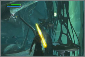 To obtain two another crystals, grab with the Force hull of the AT-ST and place him in such way to be able jump with his help on one of the side ramps - Mission 02: Raxus Prime - part 3 - Walkthrough - Star Wars: The Force Unleashed - Game Guide and Walkthrough