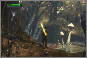 In the tunnel you will find another enemies and holocron (Force Combo Sphere), which is hidden behind one of the pillars - Mission 03: Felucia - Walkthrough - Star Wars: The Force Unleashed - Game Guide and Walkthrough