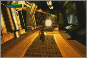 The pass is leading to the long corridor, which is running around the central core of the mine - Mission 08: Imperial Raxus Prime - part 2 - Walkthrough - Star Wars: The Force Unleashed - Game Guide and Walkthrough