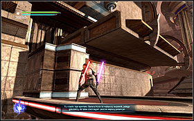A bit further you will stand below another platform, destroy it with a saber throw - Cato Neimoidia - The Eastern Arch - Walkthrough - Star Wars: The Force Unleashed II - Game Guide and Walkthrough