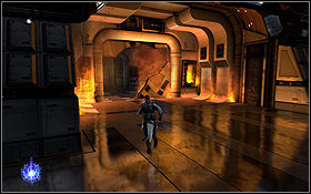 After destroying the spider bots, you will reach a big room and an explosion will occur - The Salvation - Aboard The Salvation - p. 1 - Walkthrough - Star Wars: The Force Unleashed II - Game Guide and Walkthrough